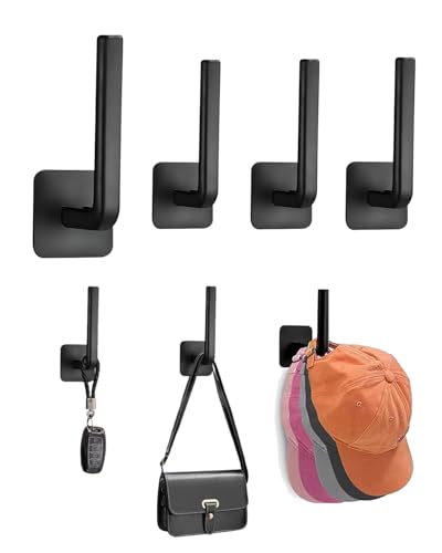 4 PCS Hat Hooks for Wall Hat Rack for Wall Self Adhesive Multi-Purpose Hat Organizer L Shaped Hooks for Home Decor Black