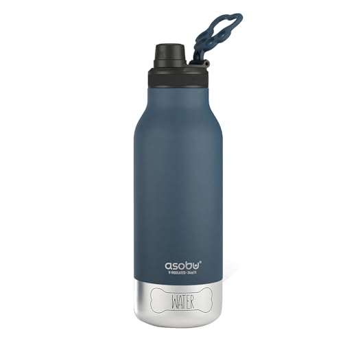 asobu Dog Barky Bottle – Insulated Stainless Steel Water Bottle with 2 Removable Dog Bowls for Food, Treats & Water – Pet-Friendly Travel Bottle for Hiking, Road Trips & Outdoor Adventures - color: Blue