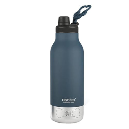 asobu Dog Barky Bottle – Insulated Stainless Steel Water Bottle with 2 Removable Dog Bowls for Food, Treats & Water – Pet-Friendly Travel Bottle for Hiking, Road Trips & Outdoor Adventures - color: Blue