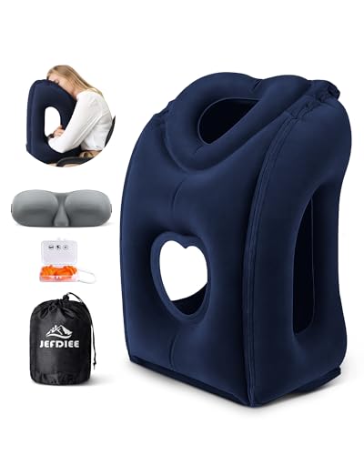 Travel Pillow,Inflatable Airplane Pillow for Sleeping Comfortably Supports Head and Chin for Airplane,Car,Bus and Office - color: Blue(upgraded)