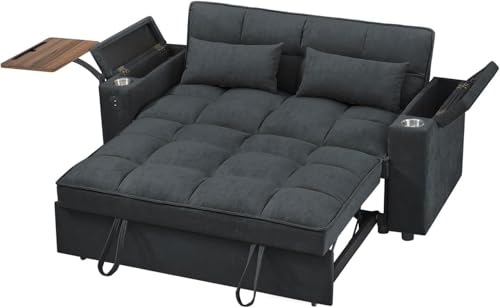 oaaktu 65''Convertible Sleeper Sofa Bed,3-in-1 Pull Out Couch Bed with 360 Degree rotatable Side Table and USB Ports for Living Room,RV (07Dark Grey) - color: 07dark Grey
