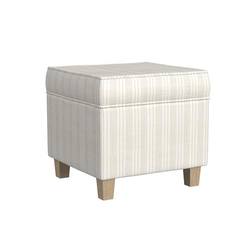 HomePop 18" Classic Square Storage Ottoman - Marigold Pinstripe Cream - color: Marigold Pinstripe Cream Fabric