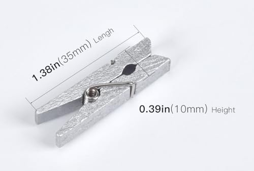 50pcs Silver Wooden Clothes Pins for Photos - 1.38inch Wood Clothespins Card Clips Photo Clips Clamp Natural Wooden Peg Pin Compatible Baby Shower,Gift Wrapping, Picture Hanging, Arts&Crafts - color: Silver, size: 3.5*0.7cm