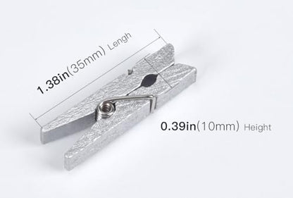 50pcs Silver Wooden Clothes Pins for Photos - 1.38inch Wood Clothespins Card Clips Photo Clips Clamp Natural Wooden Peg Pin Compatible Baby Shower,Gift Wrapping, Picture Hanging, Arts&Crafts - color: Silver, size: 3.5*0.7cm