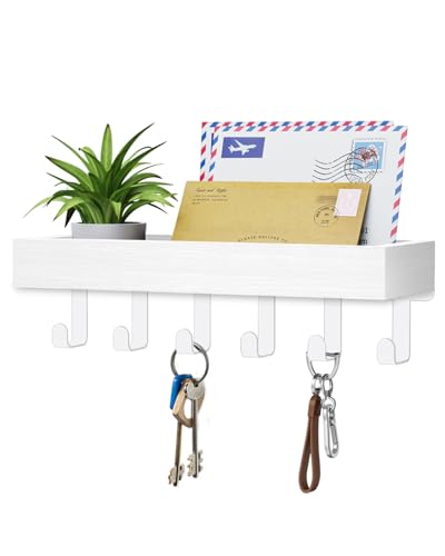 Key Holder Wall Mount Adhesive Magnetic - Hanging Key Hooks with Mail Organizer Tray for Wallet House Accessories - Keys Hanger Rack with Shelf for Camper Entryway Door Home Living Room Decor White - color: All White, size: Medium