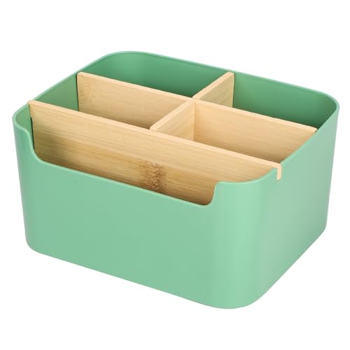 Segarty Green Remote Control Holder, Detachable Divided Bamboo Desk Organizer Caddy, Desktop Storage Box Pencil Pen Holder for Office Supplies Bedside Table Organizers - color: Green