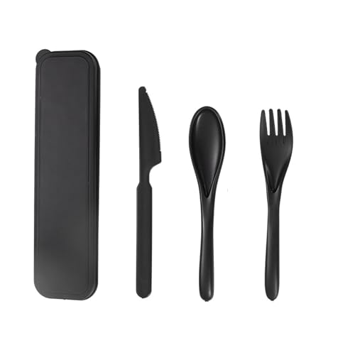 Wheat Straw Utensils Set with Case, Reusable Travel Cutlery Knife Fork Spoon, BPA-Free Portable Flatware for Camping, Hiking & Picnic (Black) - color: Black