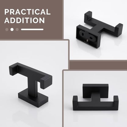 Angle Simple Bathroom Towel Hooks, SUS304 Stainless Steel Shower Double Robe Coat Hooks for Wall, Matte Black, 2 Pack - color: Matte Black, size: 2 Pack