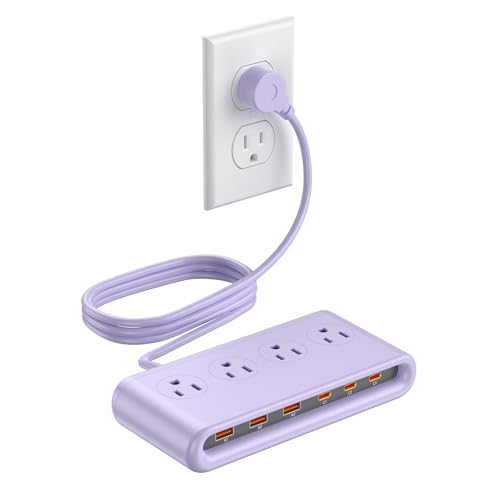 10-in-1 Power Strip with PD 20W Fast Charging 5ft Extension Cord with USB Ports, Travel Power Strip with 6 USB Ports 4 AC Outlets for Multiple Devices-Home/Office/Travelling - color: Purple