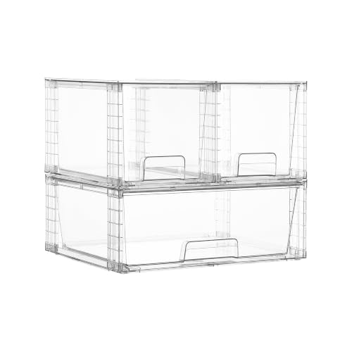 Vtopmart 3 Pack Stackable Storage Drawers, Easily Assemble Clear Plastic Organizer Bins, 1 Wide Drawer and 2 Medium Drawers for Pantry, Kitchen Cabinet, Bathroom, Closet Organization and Storage - style: 1 Wide+2 Medium