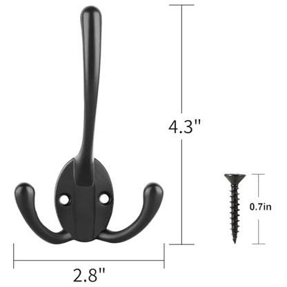 IBosins 18 Pack Big Heavy Duty Three Prongs Coat Hooks Wall Mounted with 36 Screws Retro Double Utility Rustic Hooks for Thick Coat, Big Heavy Bag - color: 18 Pcs Black