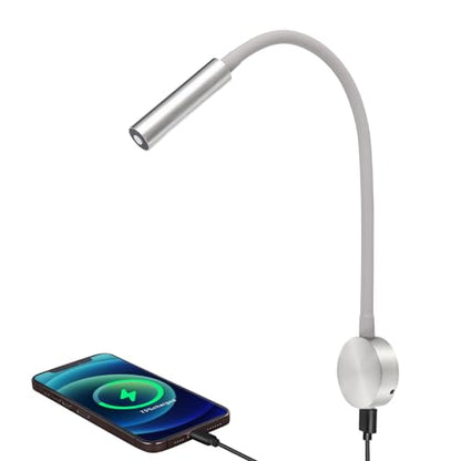 acegoo RV LED Reading Light 12V Flexible Neck Wall Lamp for RV Boat Camper Van Bedside or Seat Reading, Inbuilt USB Charger & Red Night Light DC12-24V Hard-Wired