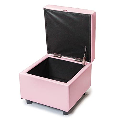 H&B Luxuries Tufted Leather Square Flip Top Storage Ottoman Cube Foot Rest - color: Pink With Storage