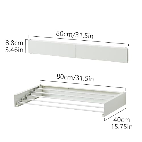 RFOUO Clothes Drying Rack, Laundry Hanging Rack Collapsible, Wall Mounted Drying Rack for Laundry, Foldable Drying Rack Indoor Outdoor, 31.5" Wide, 5 Aluminum Rods, 60 lb Capacity (White 31.5") - size: 31.5 Inch without hooks
