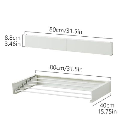 RFOUO Clothes Drying Rack, Laundry Hanging Rack Collapsible, Wall Mounted Drying Rack for Laundry, Foldable Drying Rack Indoor Outdoor, 31.5" Wide, 5 Aluminum Rods, 60 lb Capacity (White 31.5") - size: 31.5 Inch without hooks