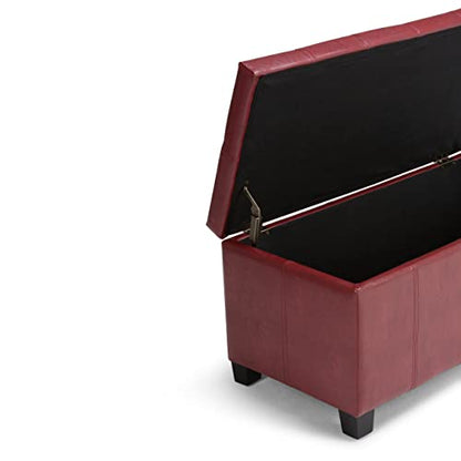 SIMPLIHOME Dover Storage Ottoman Bench - 36 inch Wide Upholstered Vegan Leather Rectangular Lift-Top Ottoman in Radicchio Red, Contemporary Bench for Living Room with Safety Hinges - color: Radicchio Red