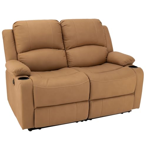Camper Comfort 58" Wall Hugger Reclining RV Theater Seats | Double Recliner RV Sofa | RV Couch | Wall Hugger Recliner | RV Theater Seating | RV Furniture (Powered, Sand) - color: Sand, style: Powered