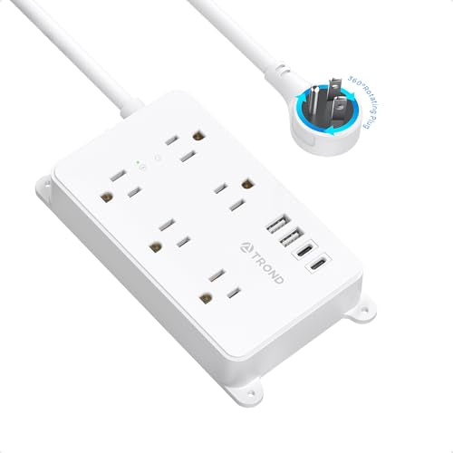 TROND 360° Rotating Power Strip, 5 Widely-Spaced Outlets with 2 USB A and 2 USB C, ETL Listed, 1300J Surge Protector, Wall Mountable, Flat Plug 5ft Extension Cord, for Home Office, Under Desk, White - color: White, size: 5ft, style: 5 Outlets - with Rotat