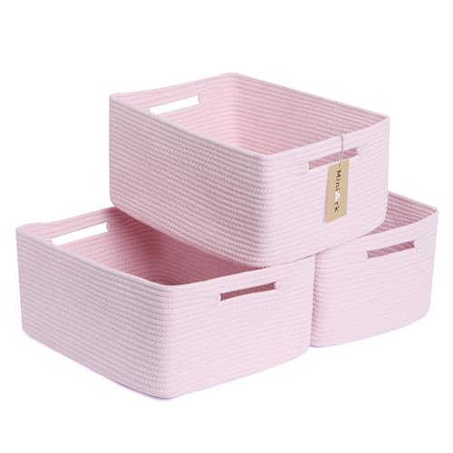 MiniArk Large Storage Baskets for Shelves, Closet Organizers Bins for Clothes Blanket Towels, Baby Nursery, Toy Baskets Box, Woven Rope Baskets, 17 x 13 x 7.5”, 3 Packs Light Pink - color: Light Pink, size: 3pcs-L17×W13×H7.5"