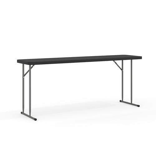EMMA + OLIVER 6' Rectangular Plastic Folding Table, Long Plastic Foldable Table for Residential Indoor/Outdoor Events, Black - color: Black
