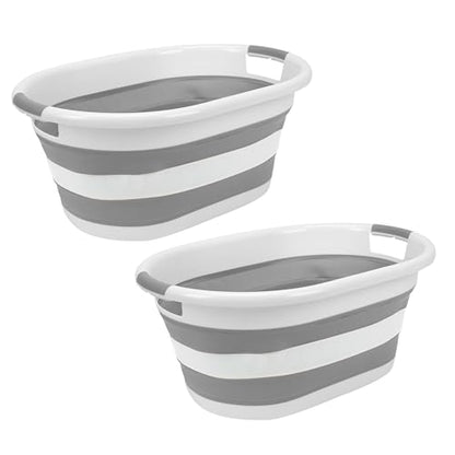 Laundry 360 2pk Collapsible Laundry Basket | Portable | Space Saver Storage | Hold 2 Loads | Store Under the Bed or Closet | Good for Kids | Dorm | Bedroom | Large | White/Grey - size: 2 Pack White 40L