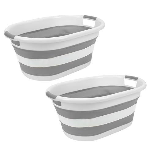 Laundry 360 2pk Collapsible Laundry Basket | Portable | Space Saver Storage | Hold 2 Loads | Store Under the Bed or Closet | Good for Kids | Dorm | Bedroom | Large | White/Grey - size: 2 Pack White 40L