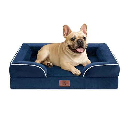 Comfort Expression Waterproof Orthopedic Dog Bed for Medium Size Dog | Supportive Egg Crate Foam Medium Pet Bed with Removable Bolsters, Dog Couch with Washable Cover & Non-Slip Bottom, 30x20 Inch - color: Navy Blue, size: 30.0"L x 20.0"W x 7.0"Th