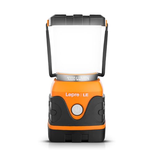Lepro 1000LM Battery Powered LED Camping Lantern, Orange Tent Light with 4 Light Modes, Camping Essentials, Waterproof Lantern Flashlight for Camping, Emergency Light, Power Outage, Not Rechargeable - color: Orange