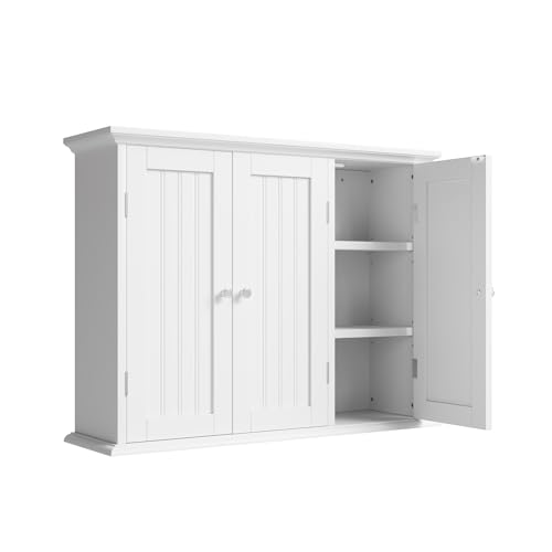 ChooChoo Bathroom Wall Cabinet with 3 Doors, Laundry Cabinet Wall Mounted, Medicine Cabinet with Adjustable Shelves, Hanging Kitchen Cupboard Organizer, White - color: White, size: 9.06"D x 31.1"W x 23.4"H