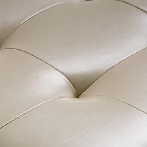 SIMPLIHOME Cosmopolitan Storage Ottoman - 34 inch Wide Upholstered Vegan Leather Rectangle Storage Ottoman Bench in Satin Cream, Transitional Tufted Ottoman for Living Room with Lift-Up Lid - color: Satin Cream