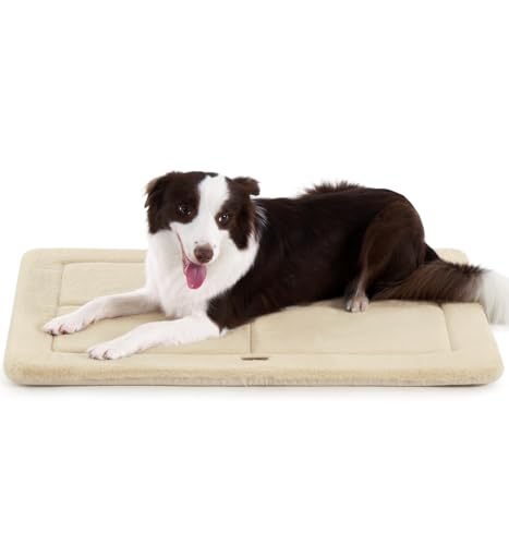 Made4Pets Dog Crate Pad Bed for Large Dogs, Washable & Reversible, Anti-Slip Kennel Mat for Cozy Sleeping, Soft Fluffy Dog Bed for Indoor & Outdoor Use, 36"x27", Beige - color: Beige, size: 36"L x 27"W x 1"Th