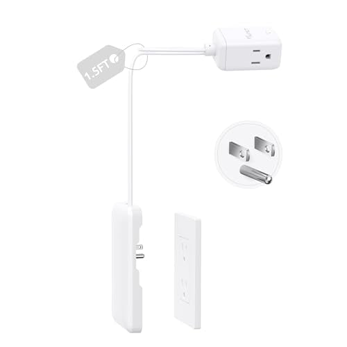 NUTICT 1.5FT Flat Extension Cord with Outlet Cover, ETL Listed, 900 Joules Surge Protector Power Strip with 3 Outlets, 13A/1625W, 3 Prong Outlet Extender for Indoor Kitchen Bathroom Behind TV, White - color: White, size: 1.5ft(3 Prong Plug&Ground Pin UP),