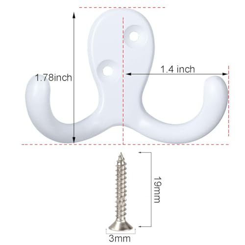 IBosins 20 Pack Heavy Duty Coat Hooks Wall Mounted with 40 Screws Wall Hooks Retro Double Prong Hooks Utility Hooks for Coat, Scarf, Bag, Towel, Key, Cap, Cup, Hat - color: 20 Pcs White