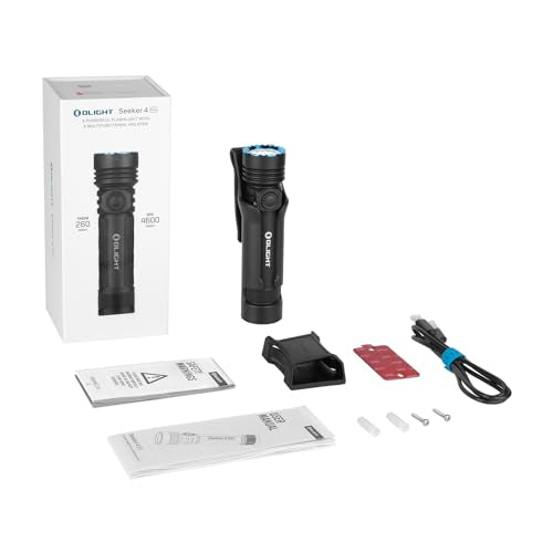 OLIGHT Seeker 4 Pro Rechargeable Flashlights, 4600 Lumens High Powerful Bright Light with USB C Holster, Waterproof IPX8 for Emergencies, Camping, Searching (Matte Black Cool White) - color: Black