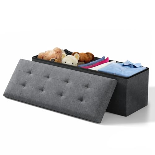 Storage Ottoman Bench, 43 Inch Ottoman Foot Rest, End of Bed Bench, Storage Chest for Living Room, Bedroom, Entryway, Gray - color: Grey, size: 15"D x 43"W x 15"H