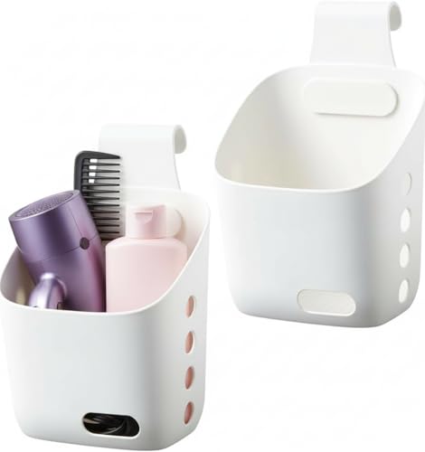 LeleCAT Plastic Hanging Basket Kitchen Storage organizer, Basket with Detachable hook, Hang it behind a door or on a railing, Over the Cabinet Door (White, Small-2 Pack) - color: White, size: Small-2 Pack