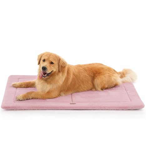 Made4Pets Dog Crate Pad Bed for Large Dogs, Washable & Reversible, Anti-Slip Kennel Mat for Cozy Sleeping, Soft Fluffy Dog Bed for Indoor & Outdoor Use, 44"x32", Pink - color: Pink, size: 44"L x 32"W x 1"Th