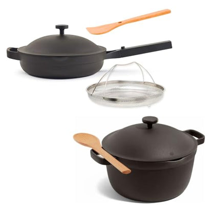 Our Place Cookware Duo | 7-Piece Ceramic Cookware Set with 10.5" Always Pan 2.0, 5.5 Qt Perfect Pot & Strainer Basket | Induction & Oven Safe up to 450°F | Nonstick, Non-Toxic Cookware | Char - color: Char, size: Standard