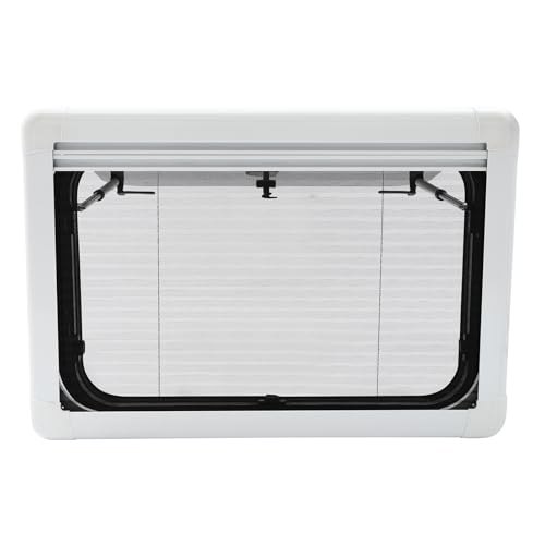 RV Push Out Window with Screen and Privacy Shade, 75x50cm, Black Aluminum Alloy Frame, Tempered Glass, 65° Opening Angle for Camper Van Trailer Motorhome