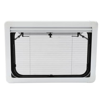 RV Push Out Window with Screen and Privacy Shade, 75x50cm, Black Aluminum Alloy Frame, Tempered Glass, 65° Opening Angle for Camper Van Trailer Motorhome