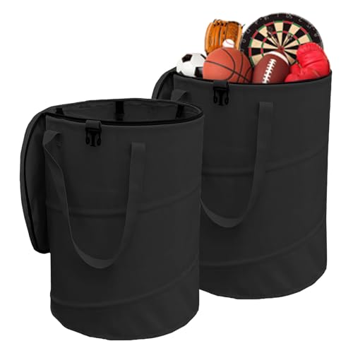 Pop up Camping Trash can with lid, 2-Pack Collapsible 24 Gallons Trash can with Sorting Clips, Garden Garbage Bag with Lid, Lawn and Leaf Bags - Reusable Yard Waste Bags (2Pcs-Black) - color: 2-Black