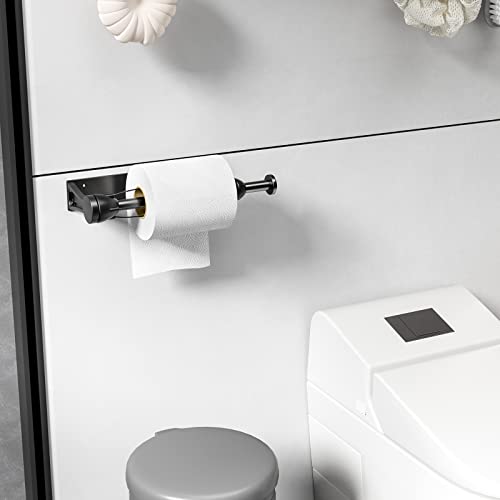 Paper Towel Holder Under Cabinet, Single Hand Operable Wall Mount with Damping Effect, Self-Adhesive or Drilled for Kitchen Bathroom, Black - color: Black