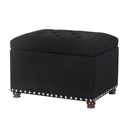 Joveco Storage Ottoman Bench, Rectangle 24″ Linen Foot Rest Stool Square Footstool for Living Room, Bedroom, Black - color: Line Black
