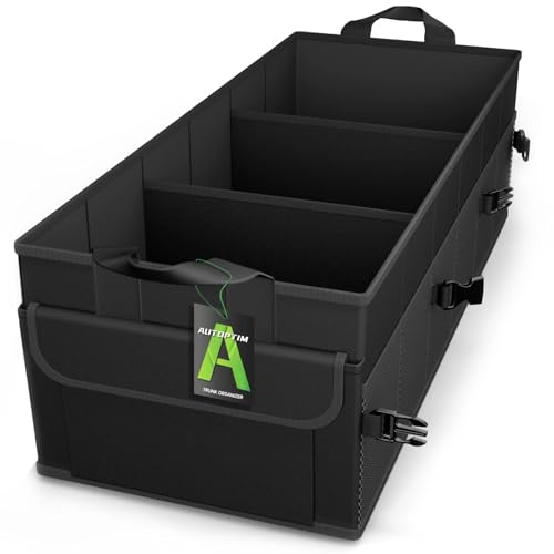 AUTOPTIM Car Trunk Organizer - 85L Collapsible Car Organizer with Non Slip Bottom & Multiple Pockets for Groceries, Trunk Storage with Base Panel for SUV Sedan Van, 3 Compartments (Black, X-Large) - size: X-Large