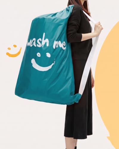 HOMEST 2 Pack XL Wash Me Travel Laundry Bag with Strap, Dirty Garments Organizer, Large Enough to Hold 4 Loads of Clothes, Easy Fit a Hamper or Clothing Basket, Sky Blue and Blue - color: (Ⅲ- With strap )Blue& Sky Blue