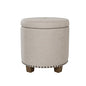 HomePop 18.5" Round Storage Ottoman with Nailheads - Light Brown Fabric - color: Light Brown Fabric