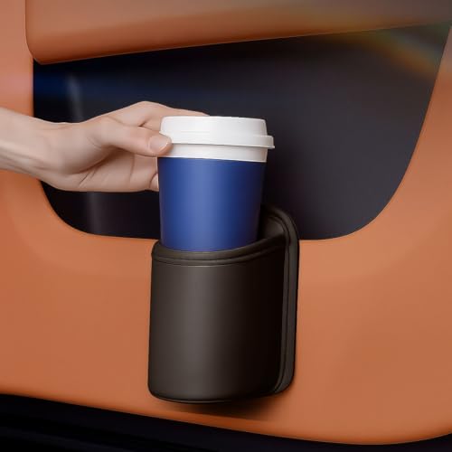 Leather Car Cup Holder, Hanging Automotive Back Seat Bottle Holders, Scratch-Resistant Vehicle Door Drink Holder, Clip-On Auto Organizer Accessories for Soda Cans, Coffee (Brown) - color: Brown