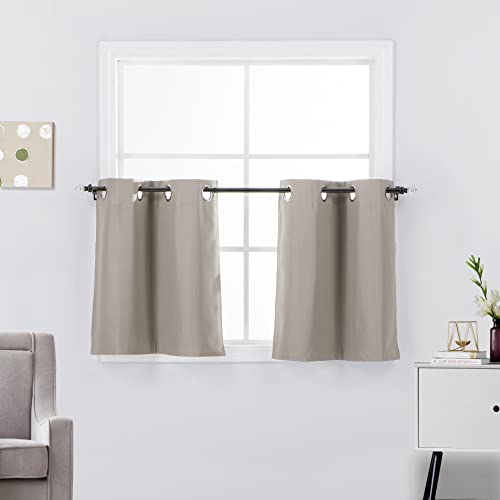 Diamond Home Linens 2 Short Panels 100% Blackout Window Treatments Tier Curtains 24 inch Length with Grommets for Kitchen Decor, Basement, Bathroom or Any Small Window, Taupe - color: Taupe, size: 27"W x 24"L (Pack of 2)
