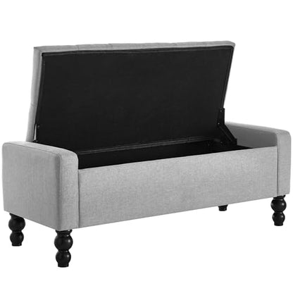 50" W Storage Ottoman Bench with Safety Hinge, Load up to 660 lb Ottoman with Storage, Upholstered Tufted Entryway Bench with Seating for Living Room, Bedroom, Light Gray - color: Light Gray