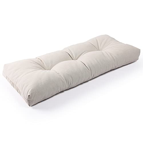 SUNROX LokGrip Non Slip Tufted Memory Foam Bench Cushion, FadeShield Water Resistant Durable Thicken Outdoor/Indoor Bench Seat Pads 42x16x4 inch, Cream - color: Cream, size: 42x16 Inch (Pack of 1)